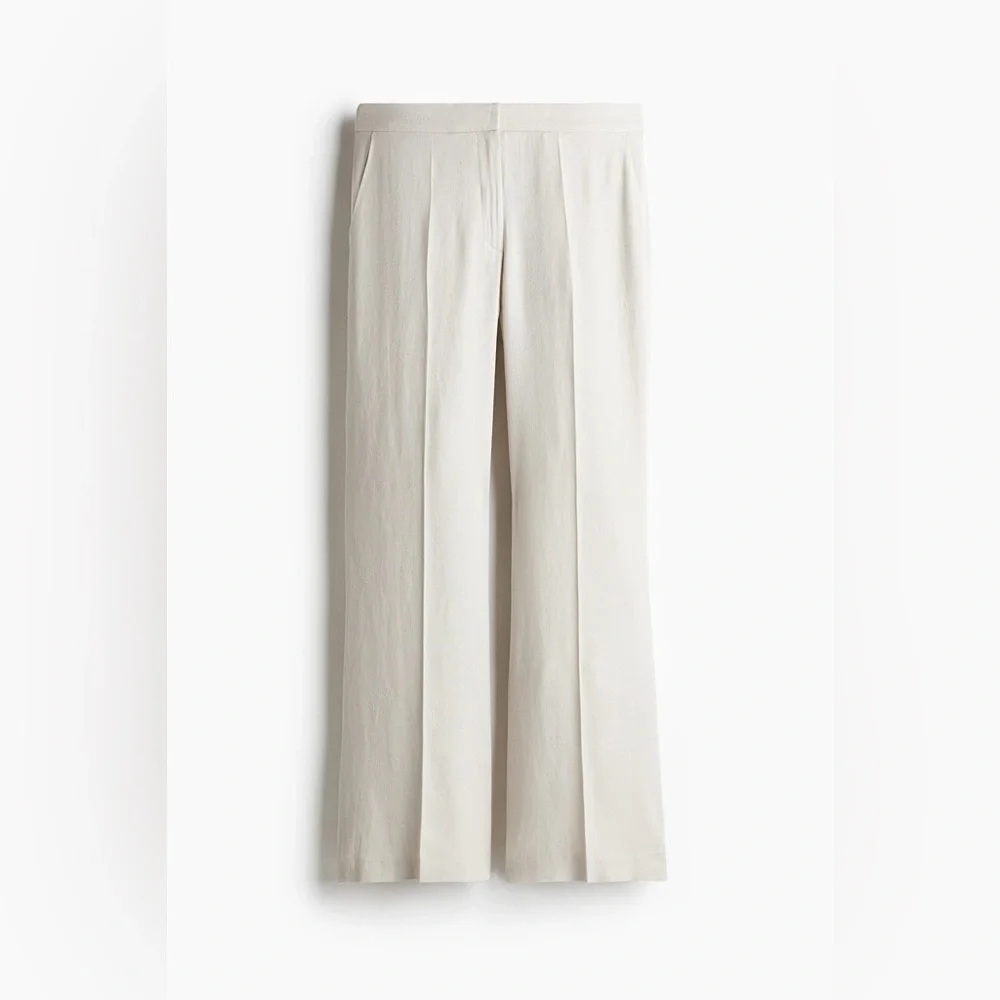 H&M tan linen-blend wide leg pant